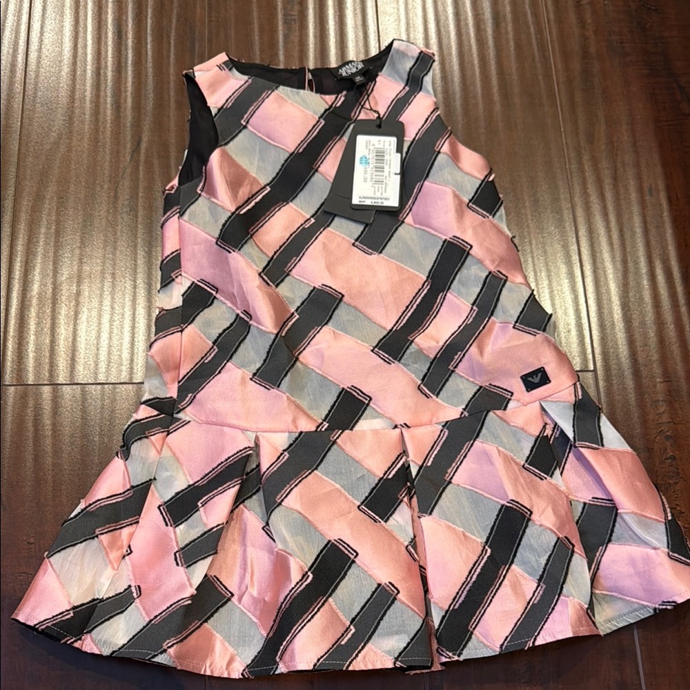 Armani Junior Pink and Gray Geometric Dress